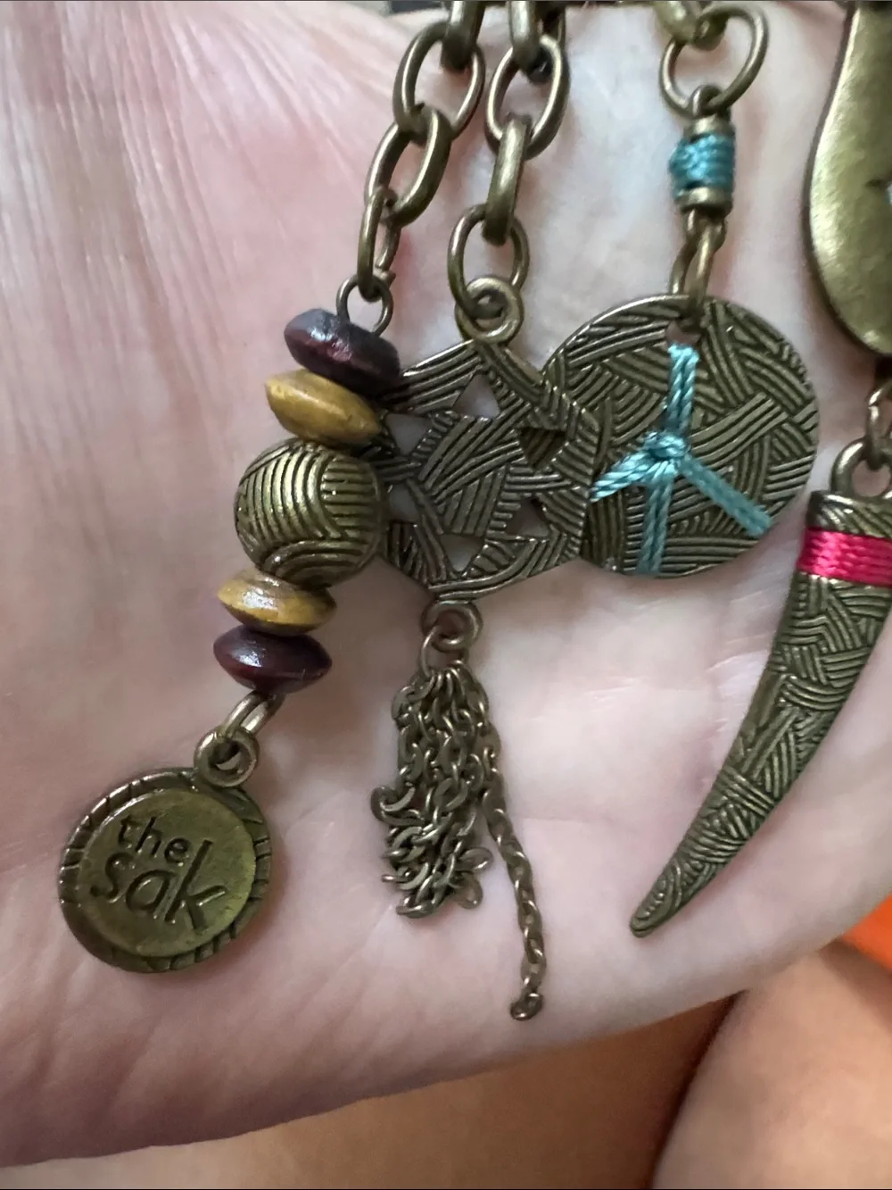 The Sak Antique Brass Multi-Charm Key & Card Holder with Pink Accent